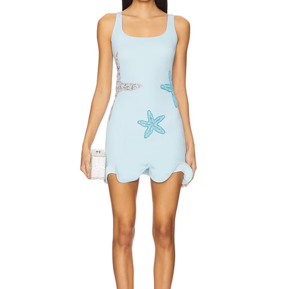 Leslie Amon AUTHENTIC NWOT Elegant Blue Dress with Starfish Embellishments - Picture 6 of 6